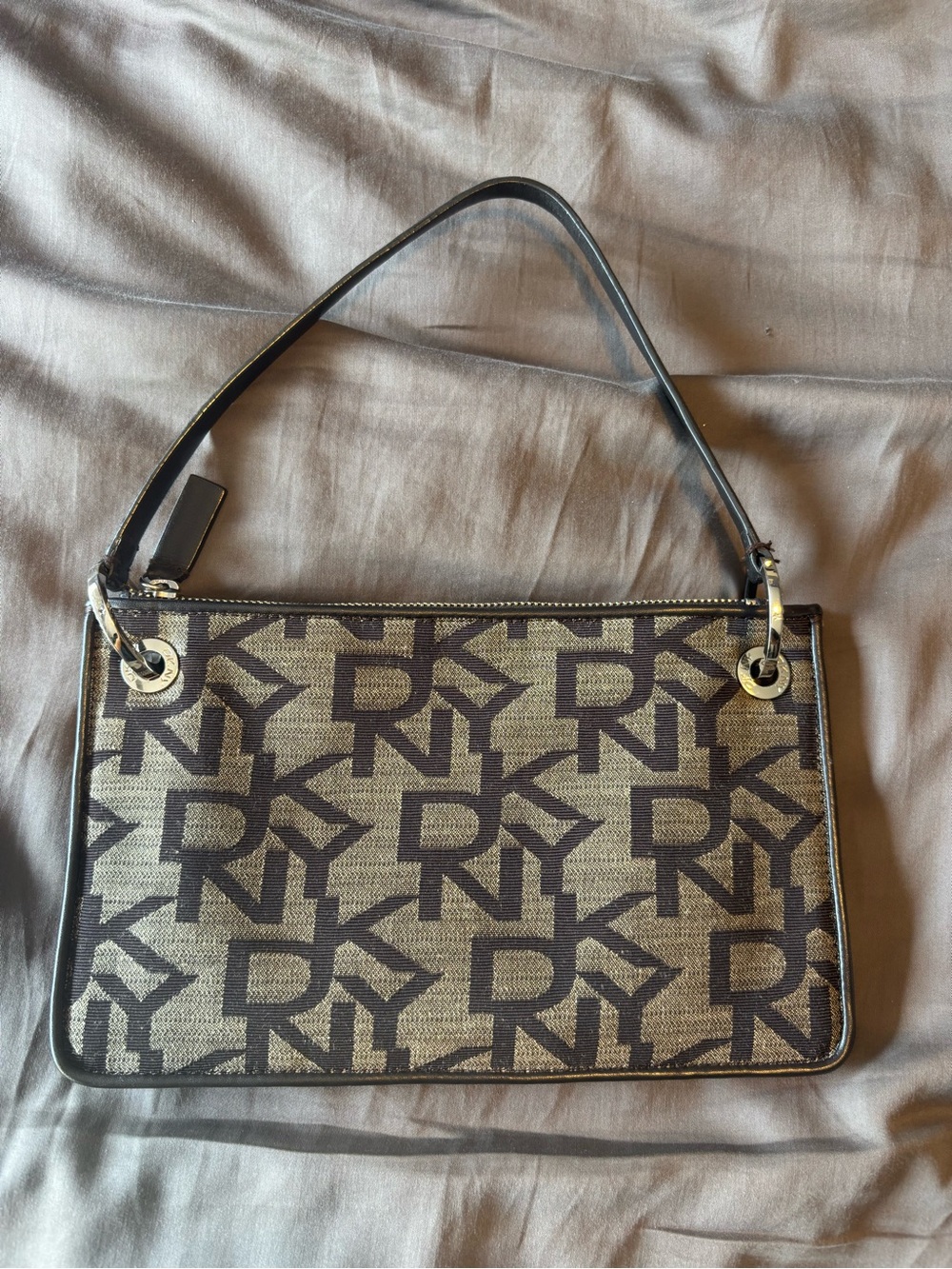 DKNY Brown & Black Monogram Shoulder Bag